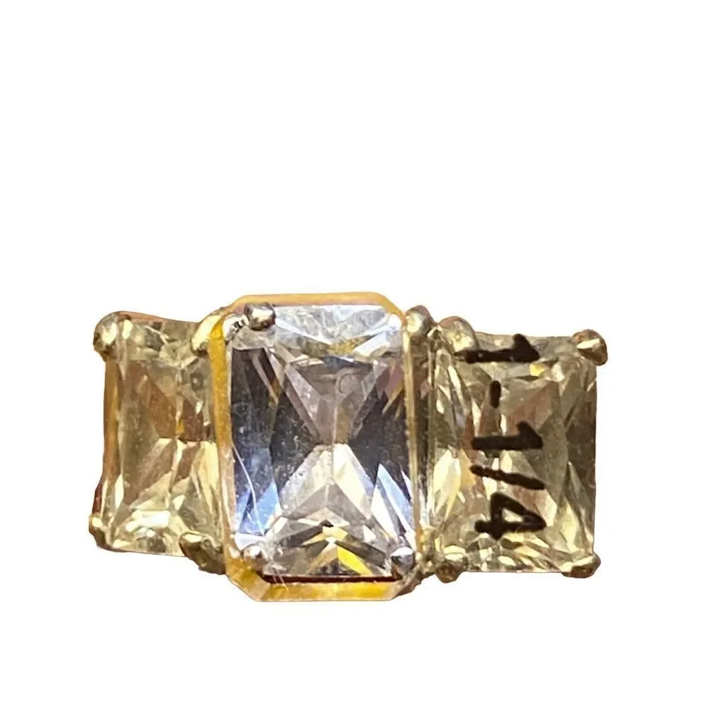 3 stone emerald simulated diamond ring sterling silver 925 1 karat, two 3/4 kara